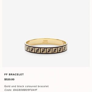 FENDI BRACELET VINTAGE BLACK WITH GOLD F SIZE LARGE